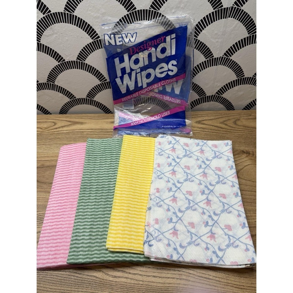 VTG Handi Wipes Kitchen Cloths Lot Of 18 21x13" Yellow Green Pink White Floral